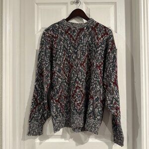 Vintage 80s/90s Great Times Gray Red Green Geometric Patterned Knit Sweater EUC
